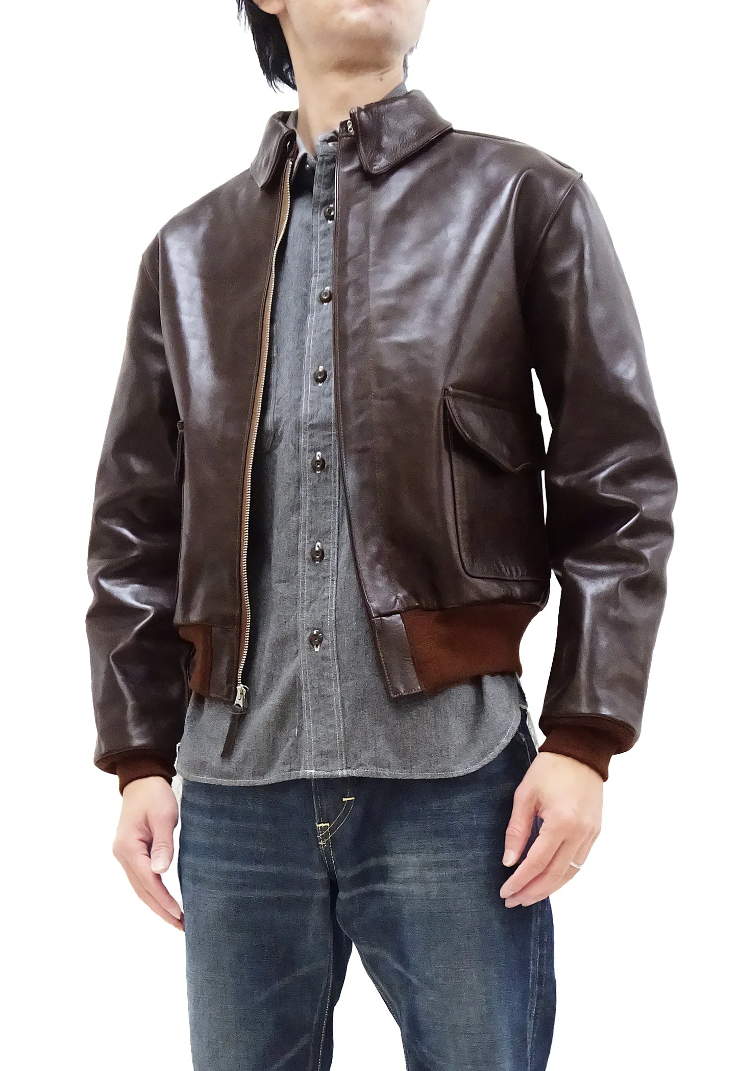 TOYS McCOY Jacket Men's A-2 Flight Jacket Plain A2 Leather Bomber Jacket TMJ2325 Seal Brown