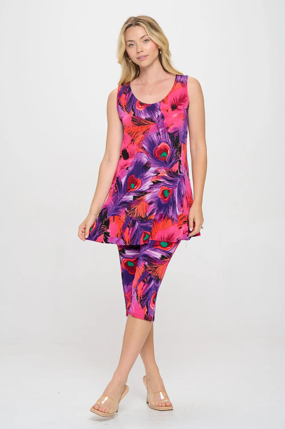 Two-Piece Sleeveless Top & Capri Pant Set-9002BN-TRP1-W438