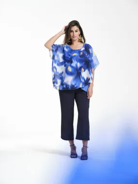 Ulla Popken Blurred Flower Top in Blue