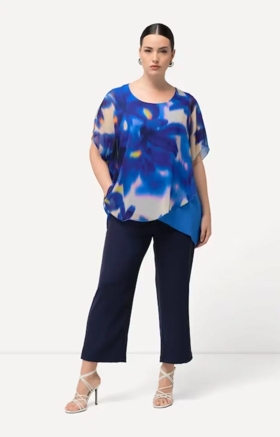 Ulla Popken Blurred Flower Top in Blue