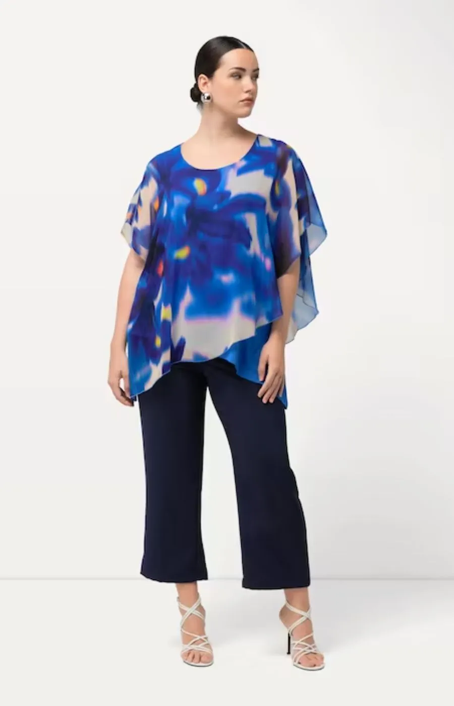Ulla Popken Blurred Flower Top in Blue