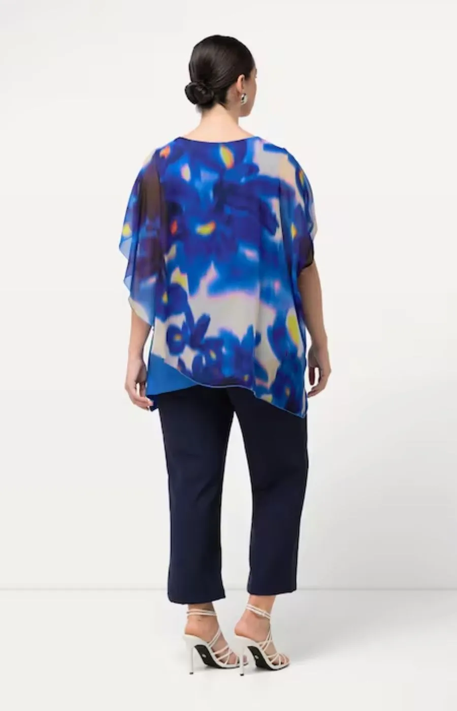 Ulla Popken Blurred Flower Top in Blue
