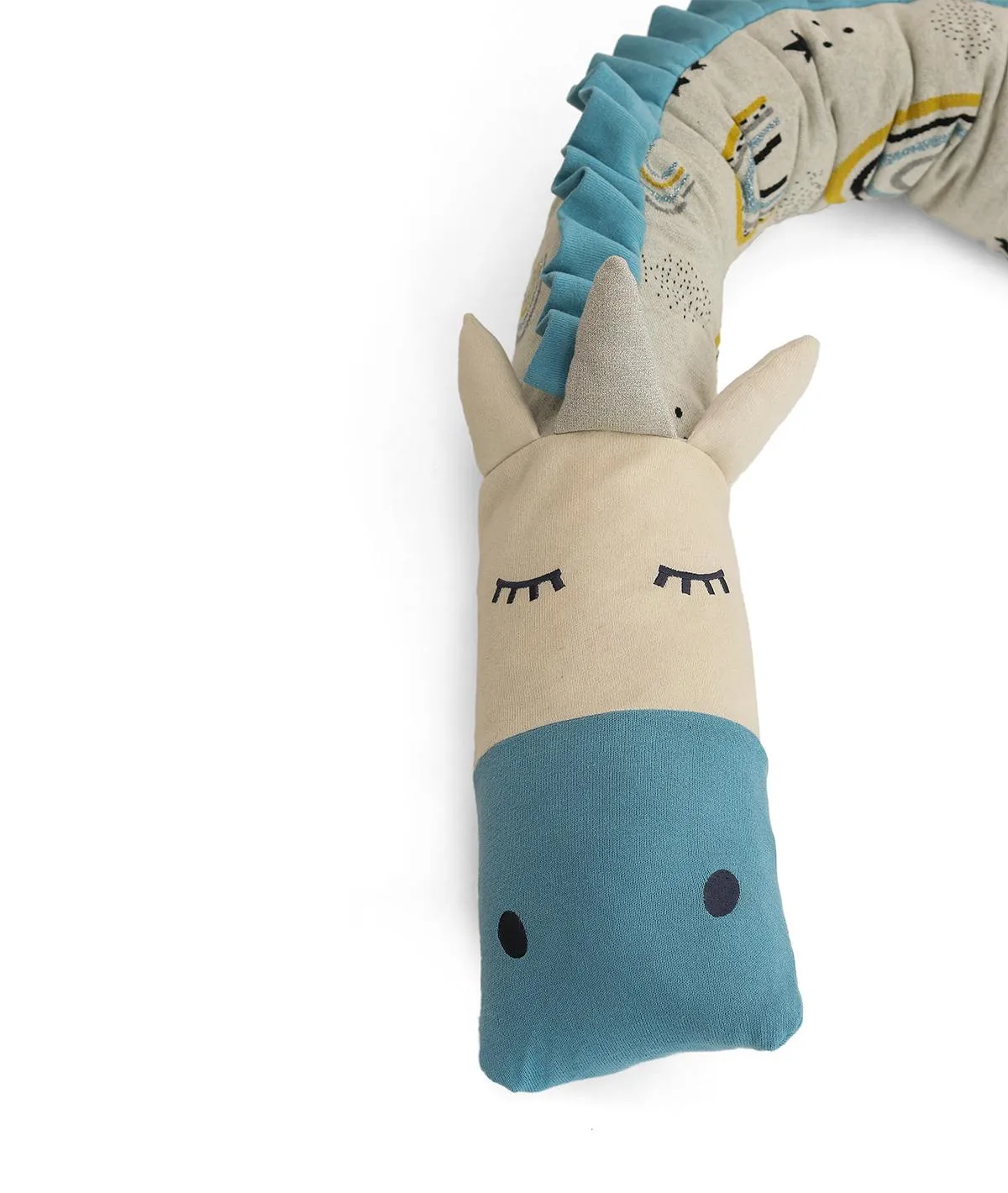 Unicorn Cotton Knitted Cot Bumper (Medium Blue)