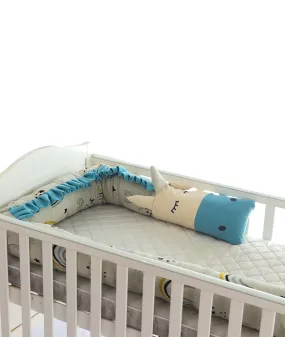Unicorn Cotton Knitted Cot Bumper (Medium Blue)