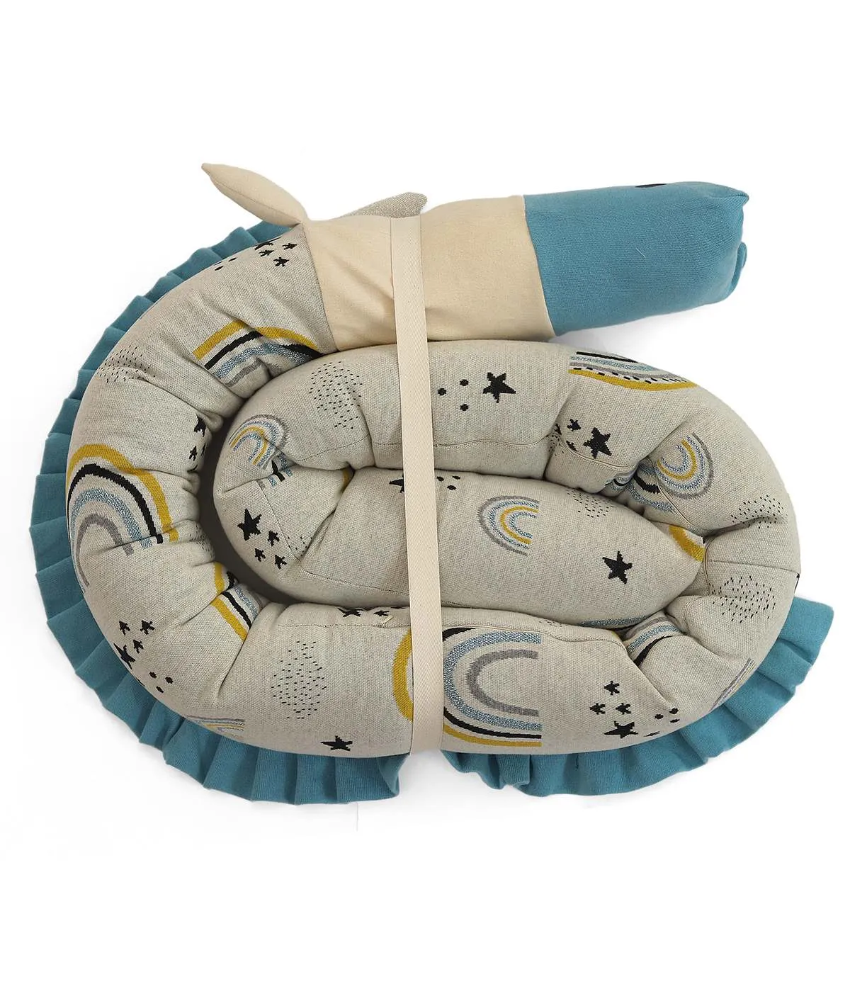 Unicorn Cotton Knitted Cot Bumper (Medium Blue)