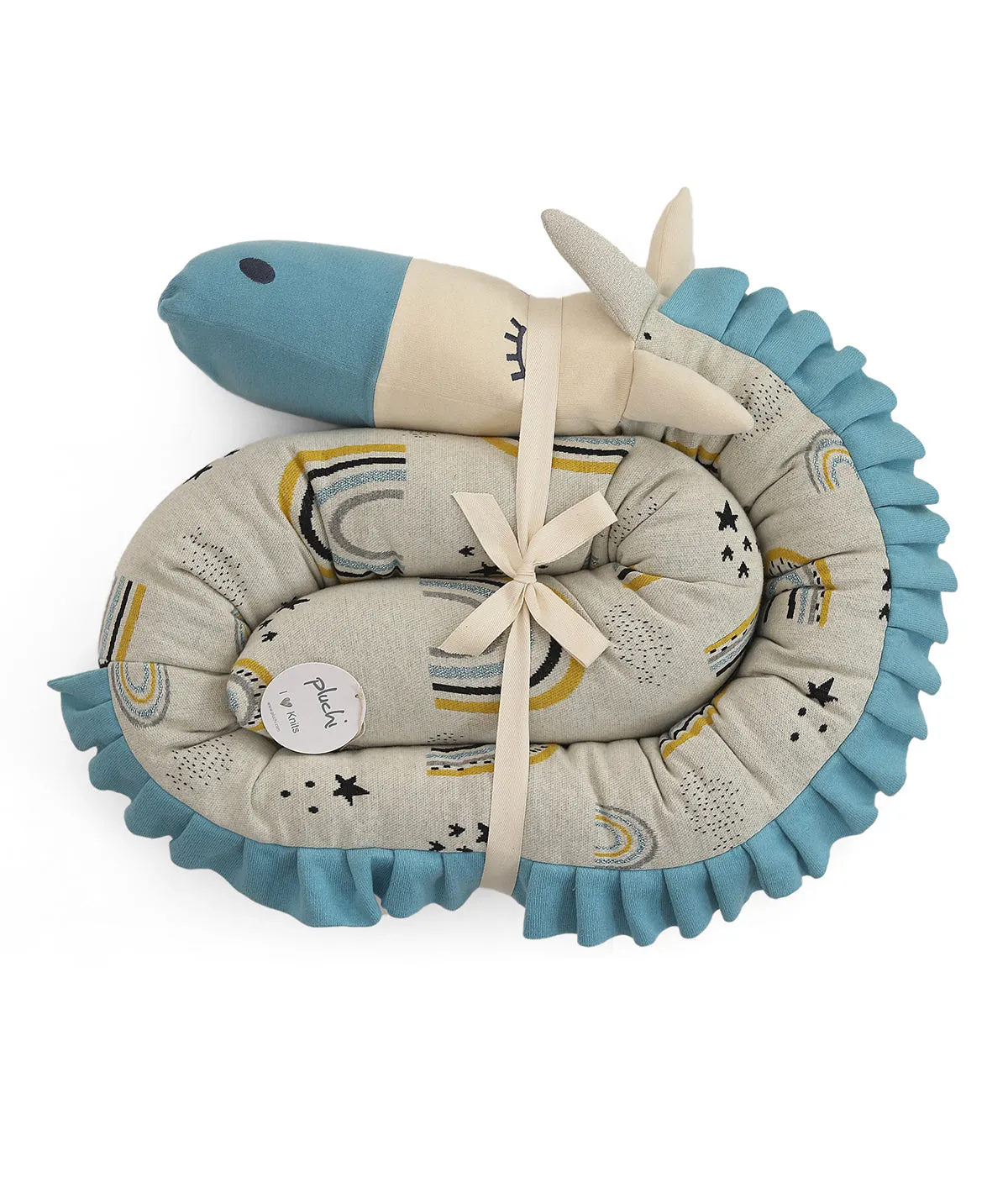 Unicorn Cotton Knitted Cot Bumper (Medium Blue)