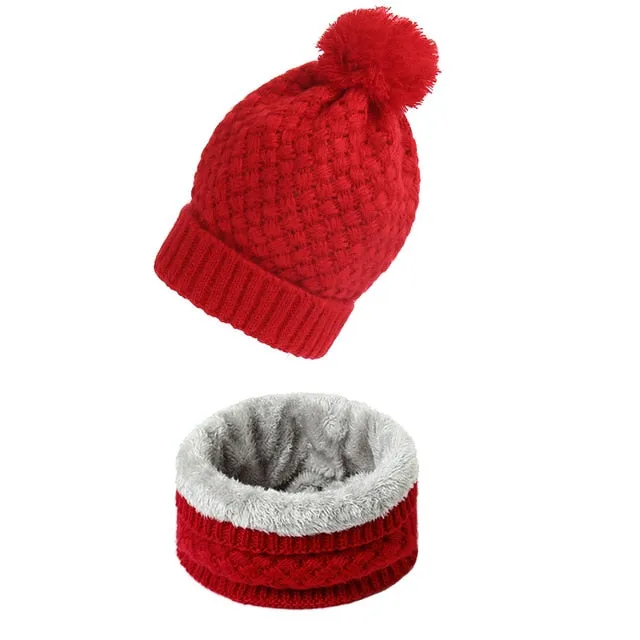 Unisex Winter Solid Knitted Slouchy Snood Hat Beanie with Neck Scarf Set