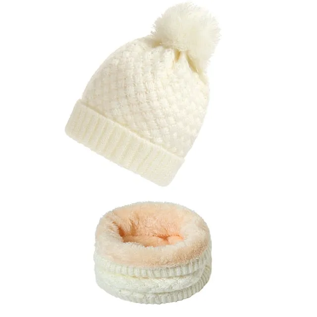 Unisex Winter Solid Knitted Slouchy Snood Hat Beanie with Neck Scarf Set