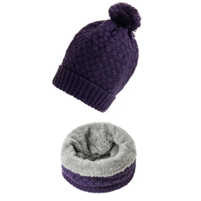 Unisex Winter Solid Knitted Slouchy Snood Hat Beanie with Neck Scarf Set