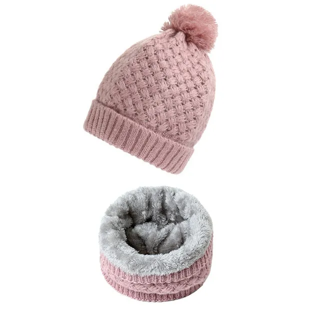 Unisex Winter Solid Knitted Slouchy Snood Hat Beanie with Neck Scarf Set