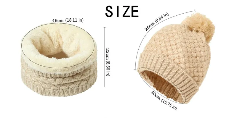 Unisex Winter Solid Knitted Slouchy Snood Hat Beanie with Neck Scarf Set