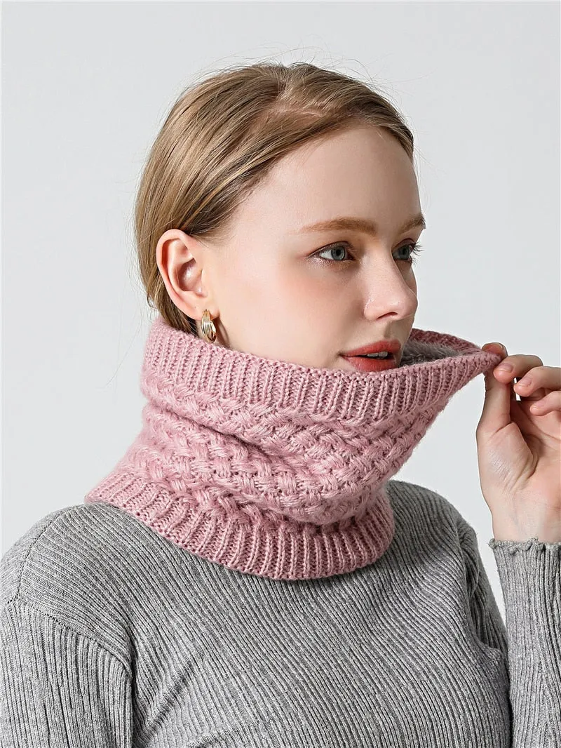 Unisex Winter Solid Knitted Slouchy Snood Hat Beanie with Neck Scarf Set