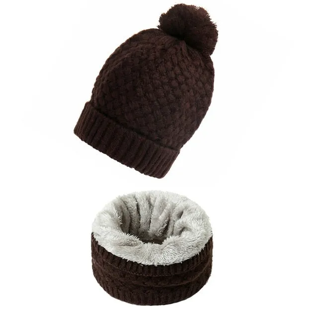 Unisex Winter Solid Knitted Slouchy Snood Hat Beanie with Neck Scarf Set