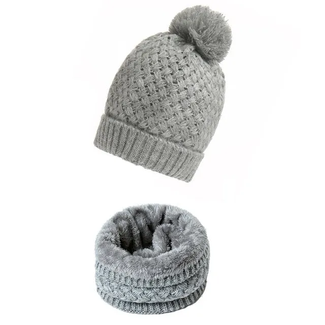 Unisex Winter Solid Knitted Slouchy Snood Hat Beanie with Neck Scarf Set