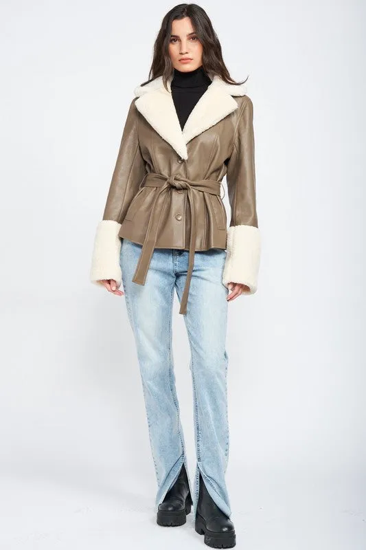 Urban Explorer Shearling Trim Faux Leather Jacket