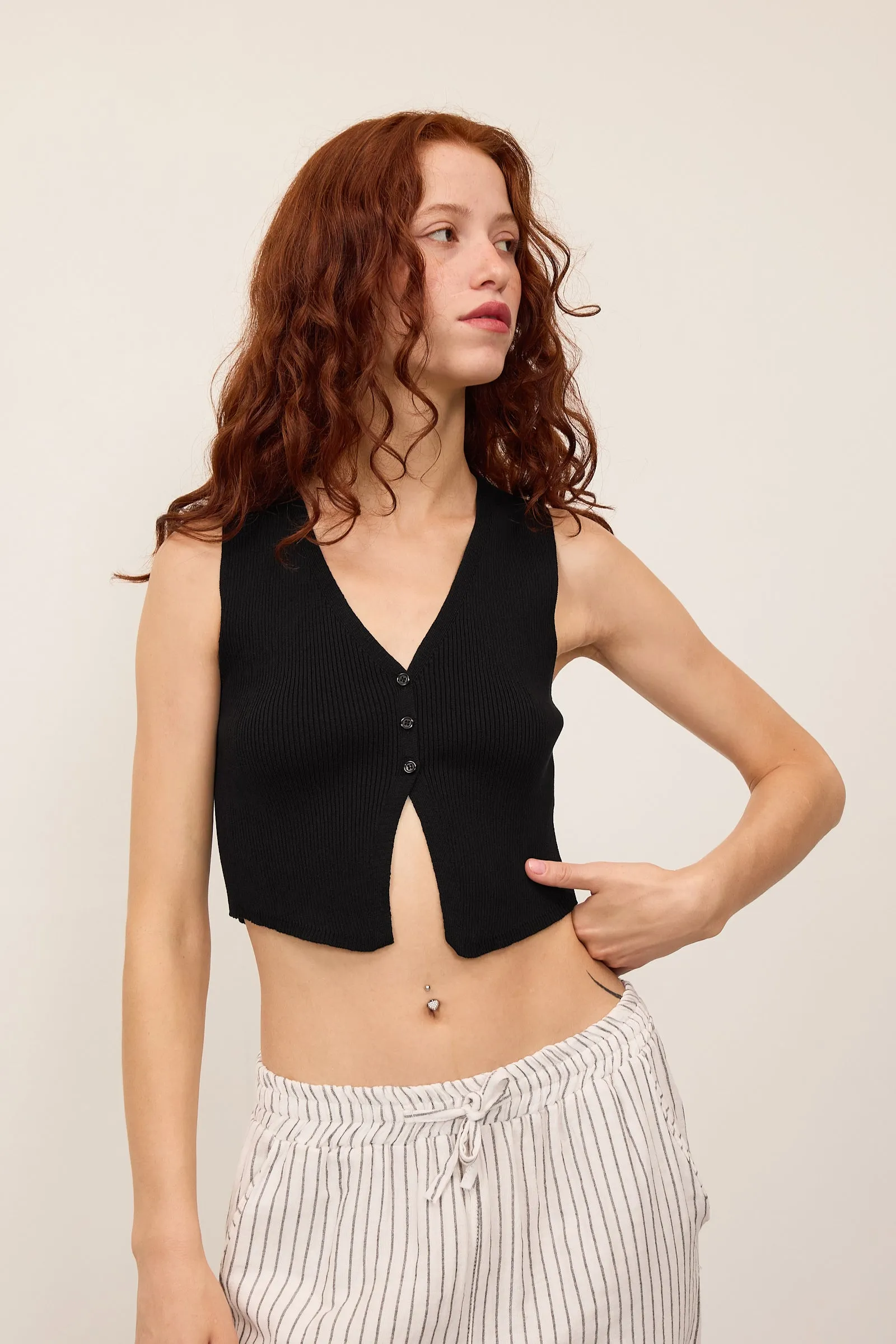 V-Neck Buttoned Knit Vest