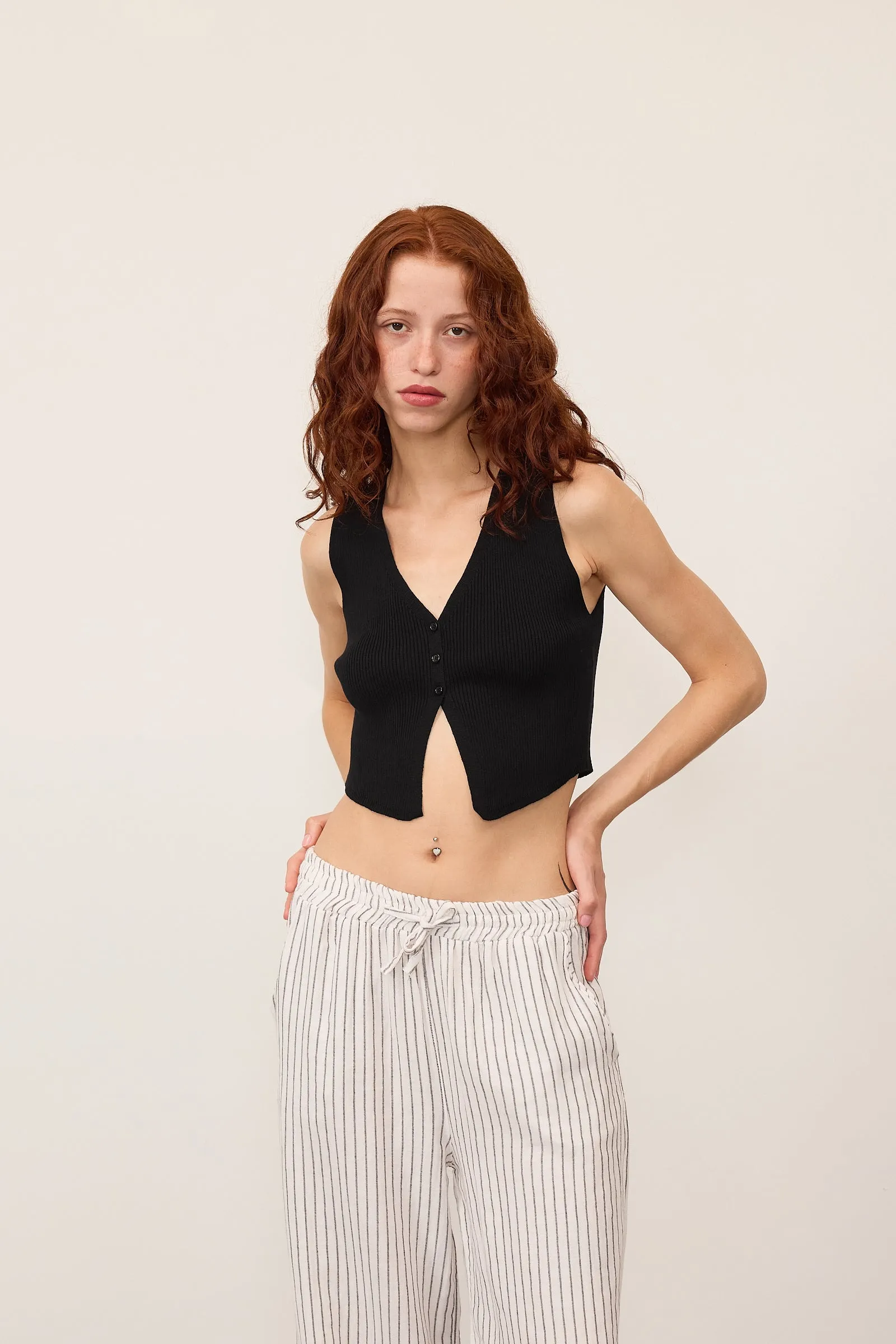 V-Neck Buttoned Knit Vest