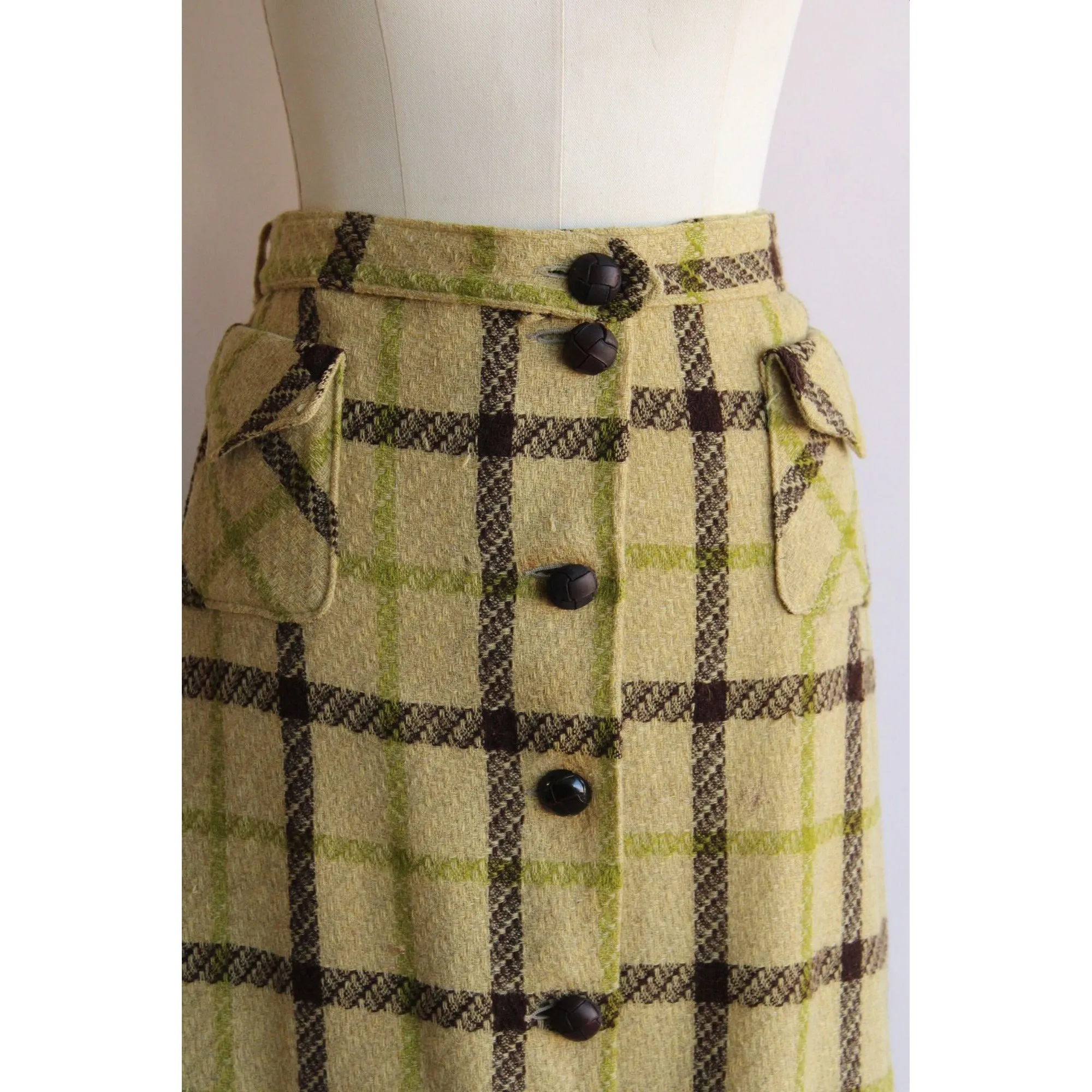 Vintage 1940s Livingston Bros. Plaid Wool Skirt with Pockets
