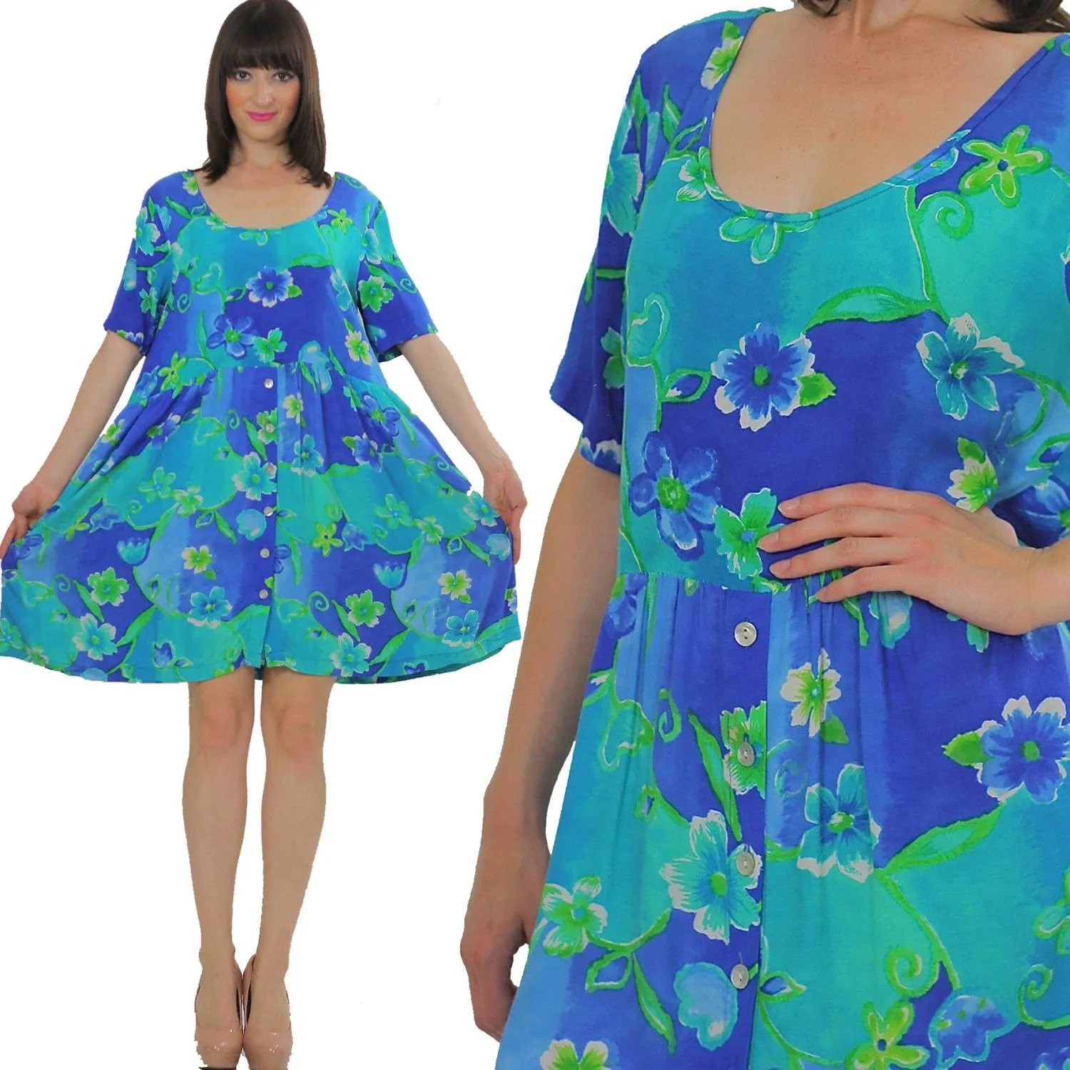 Vintage 90s Grunge Boho Hippie Neon Floral mini dress