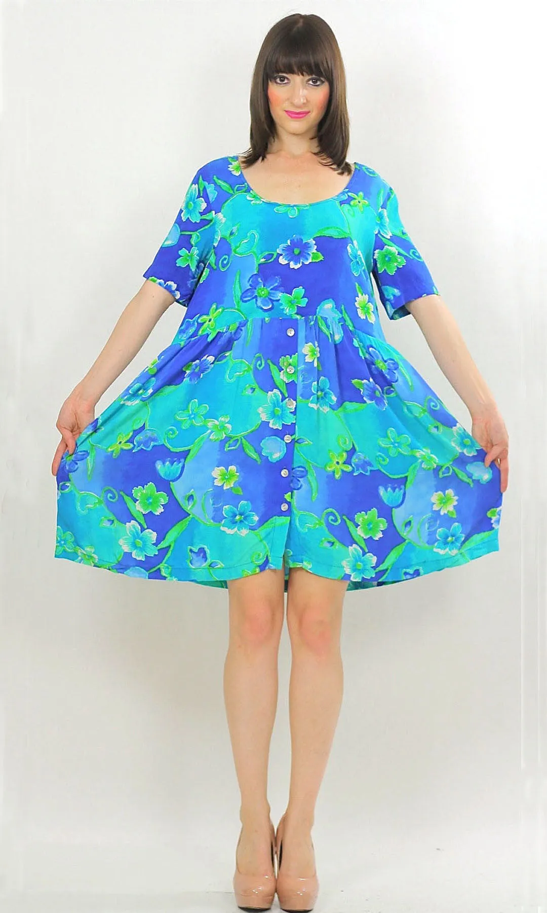 Vintage 90s Grunge Boho Hippie Neon Floral mini dress