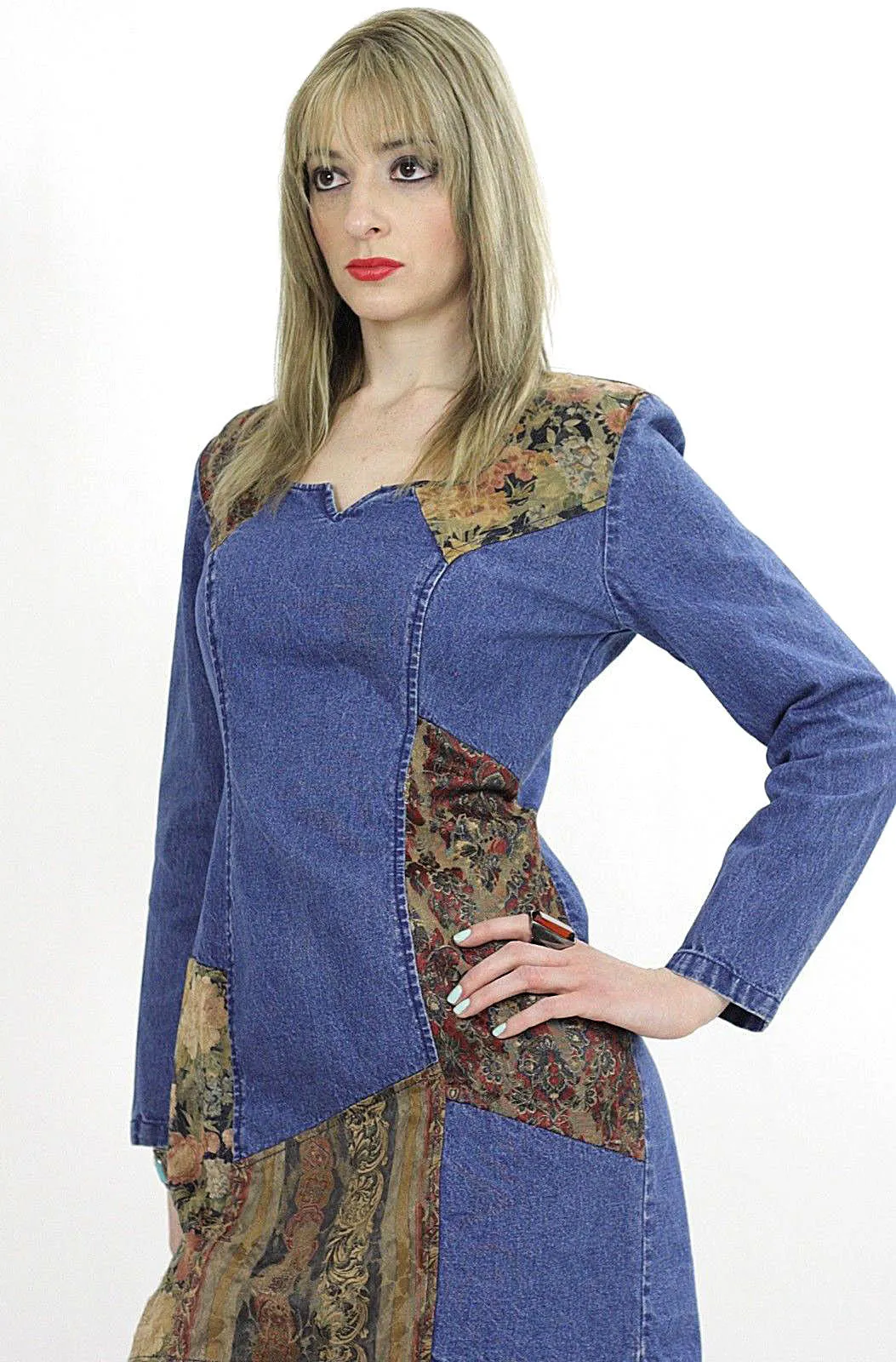 Vintage 90s grunge patchwork denim mini dress