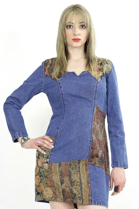 Vintage 90s grunge patchwork denim mini dress