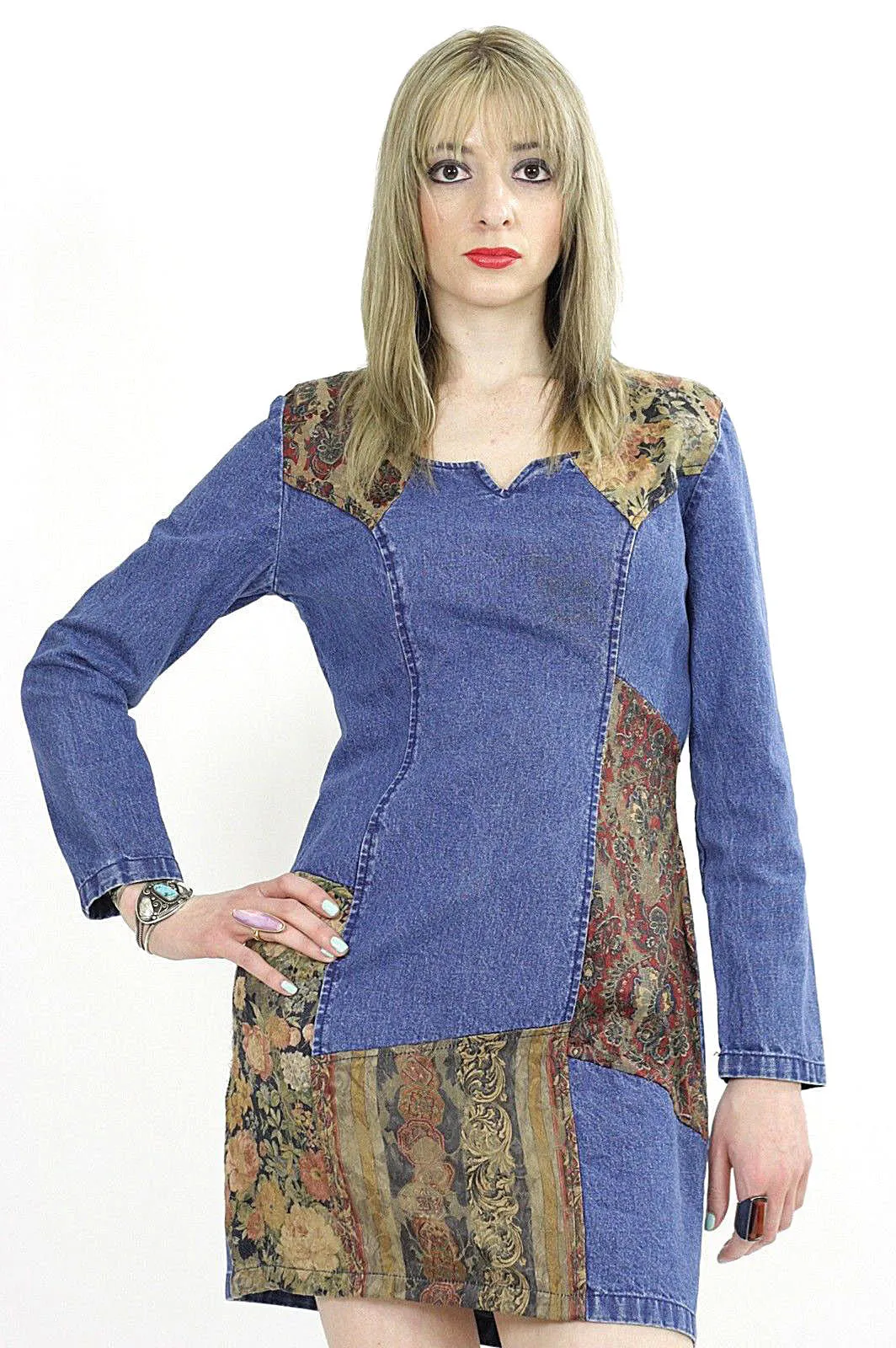 Vintage 90s grunge patchwork denim mini dress