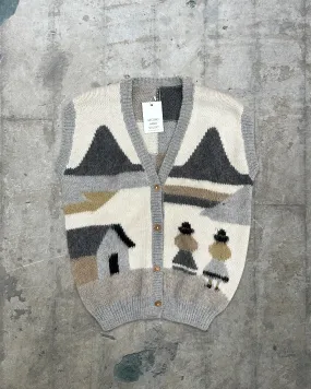 Vintage Handmade Patterned Knitted Vest - M