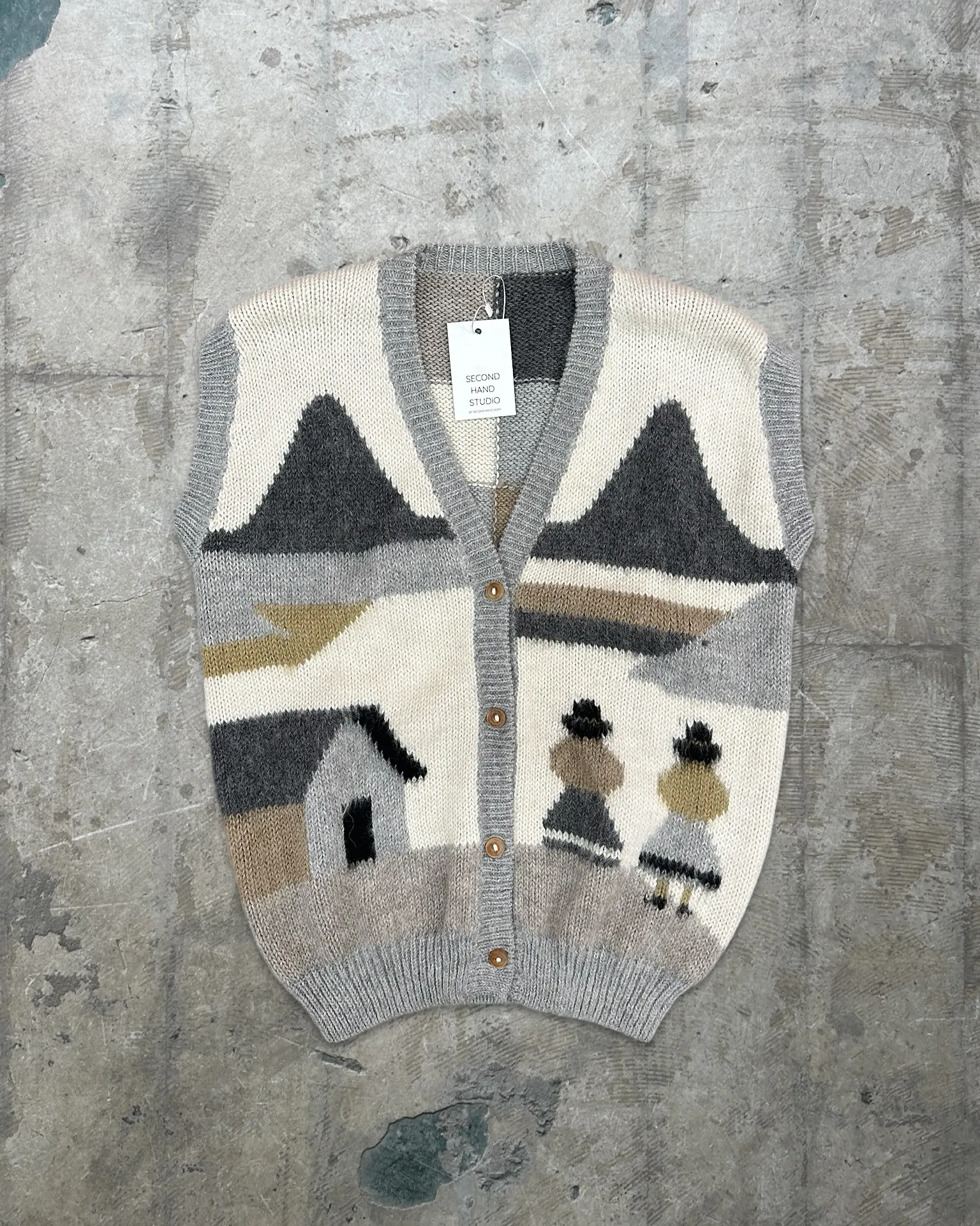 Vintage Handmade Patterned Knitted Vest - M