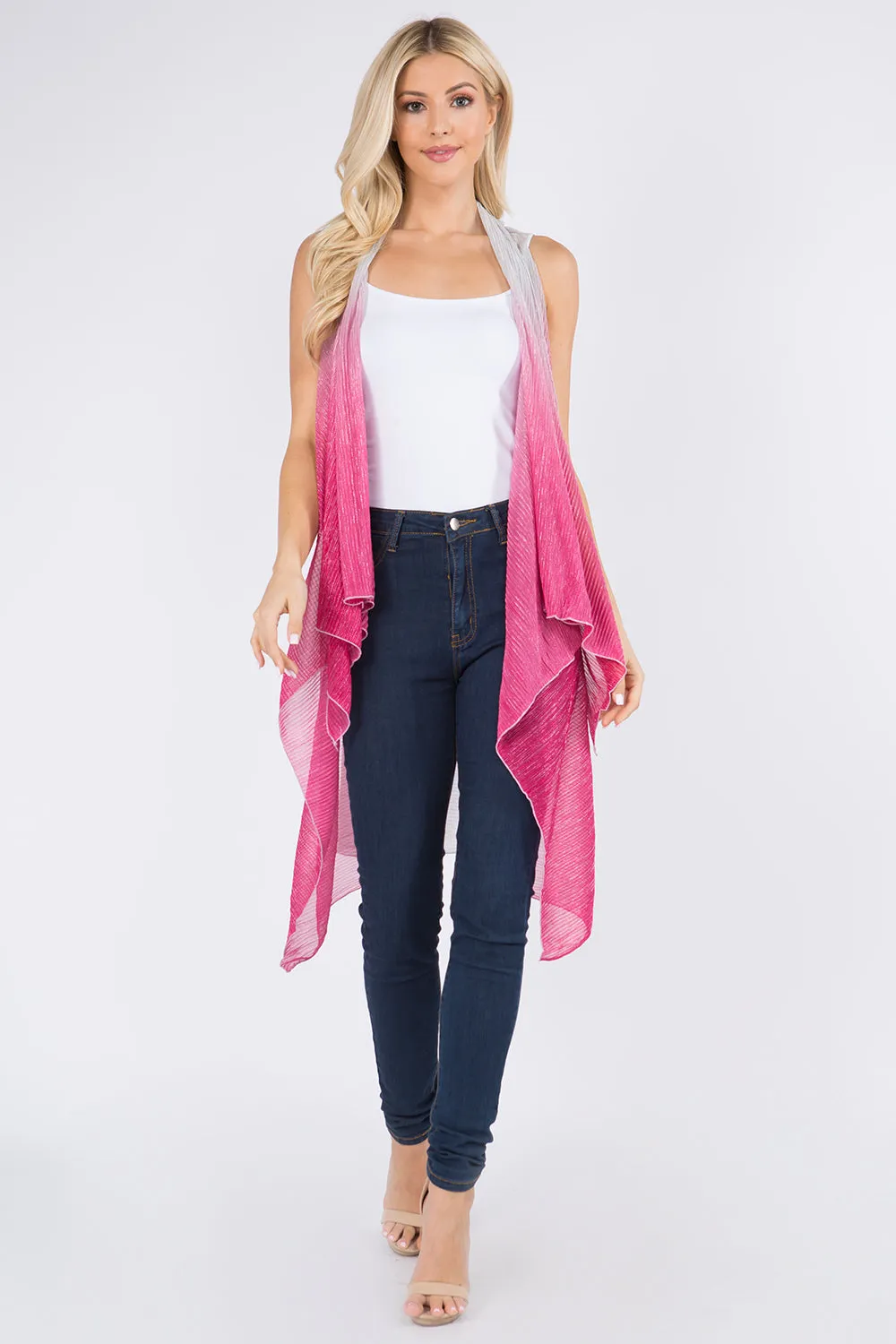 VP-8102 ombre metallic pleated vest