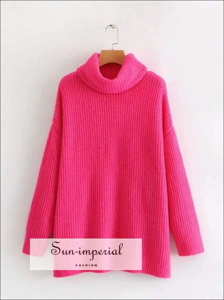 Women Dark Blue Oversized Turtleneck Loose Pullovers Jumper Soft Warm Sweater