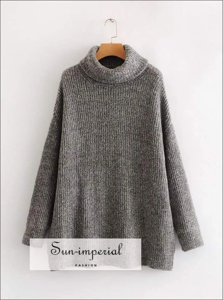 Women Dark Blue Oversized Turtleneck Loose Pullovers Jumper Soft Warm Sweater