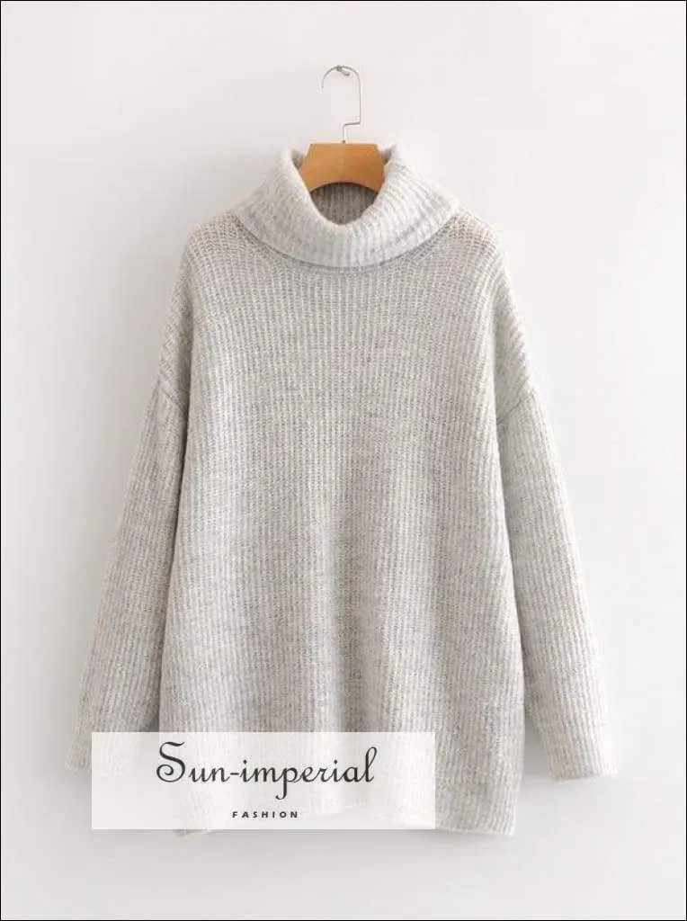 Women Dark Blue Oversized Turtleneck Loose Pullovers Jumper Soft Warm Sweater