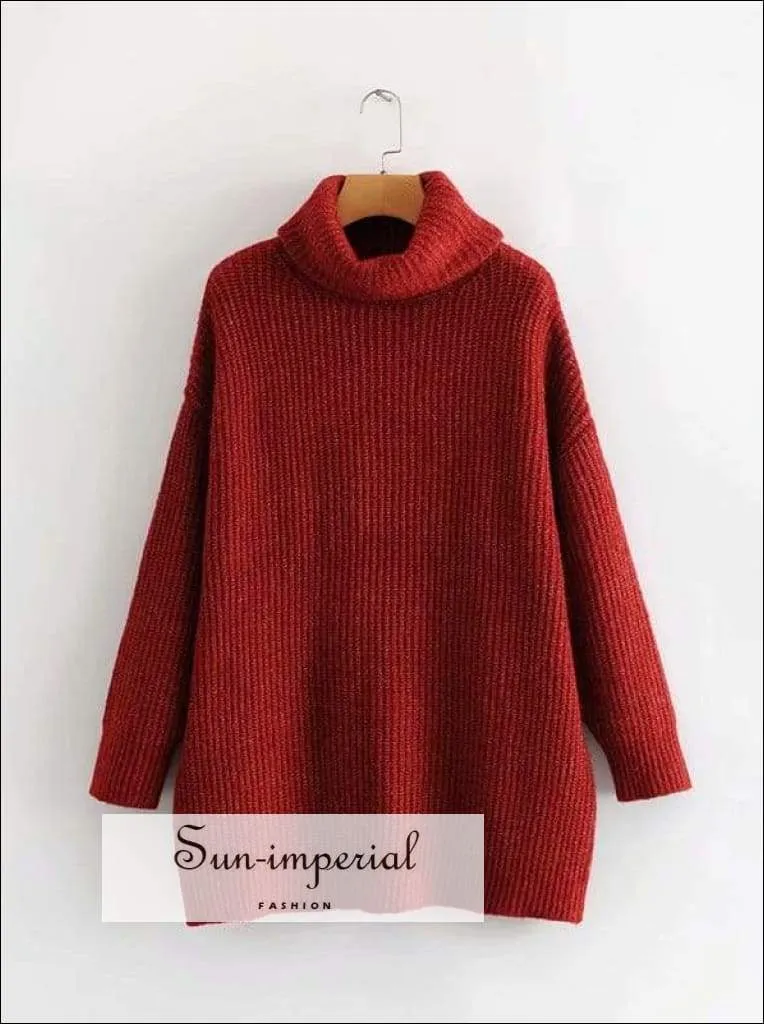 Women Dark Blue Oversized Turtleneck Loose Pullovers Jumper Soft Warm Sweater