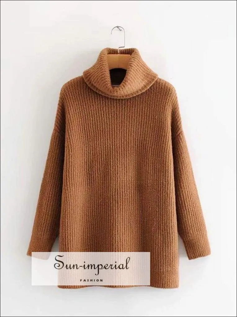 Women Dark Blue Oversized Turtleneck Loose Pullovers Jumper Soft Warm Sweater