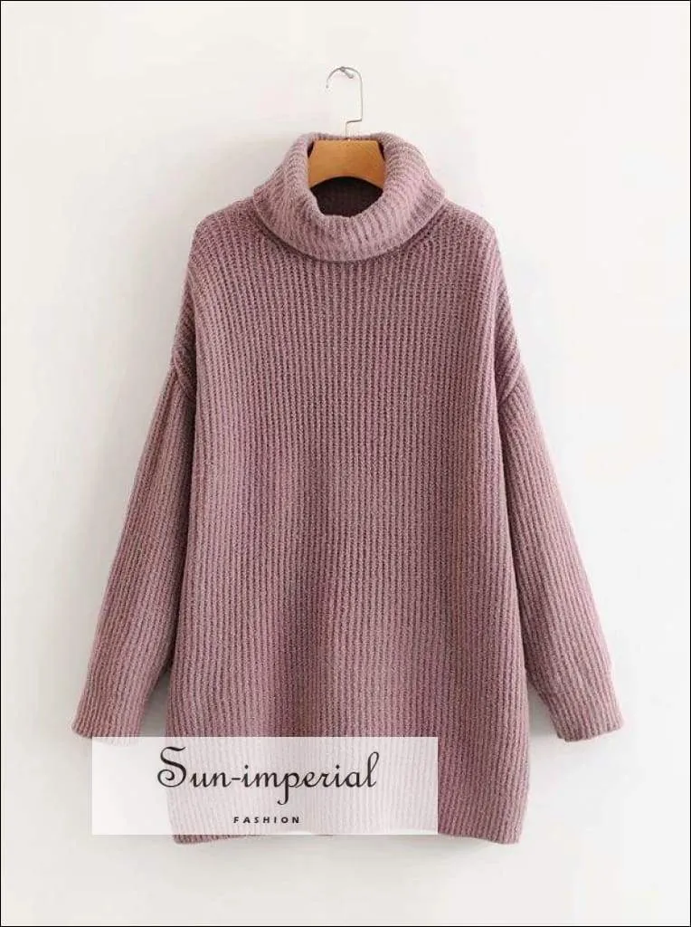 Women Dark Blue Oversized Turtleneck Loose Pullovers Jumper Soft Warm Sweater