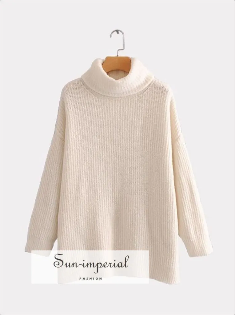 Women Dark Blue Oversized Turtleneck Loose Pullovers Jumper Soft Warm Sweater