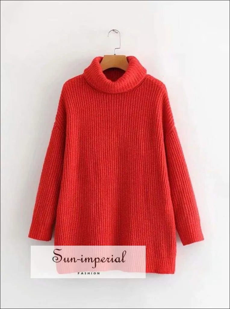 Women Dark Blue Oversized Turtleneck Loose Pullovers Jumper Soft Warm Sweater