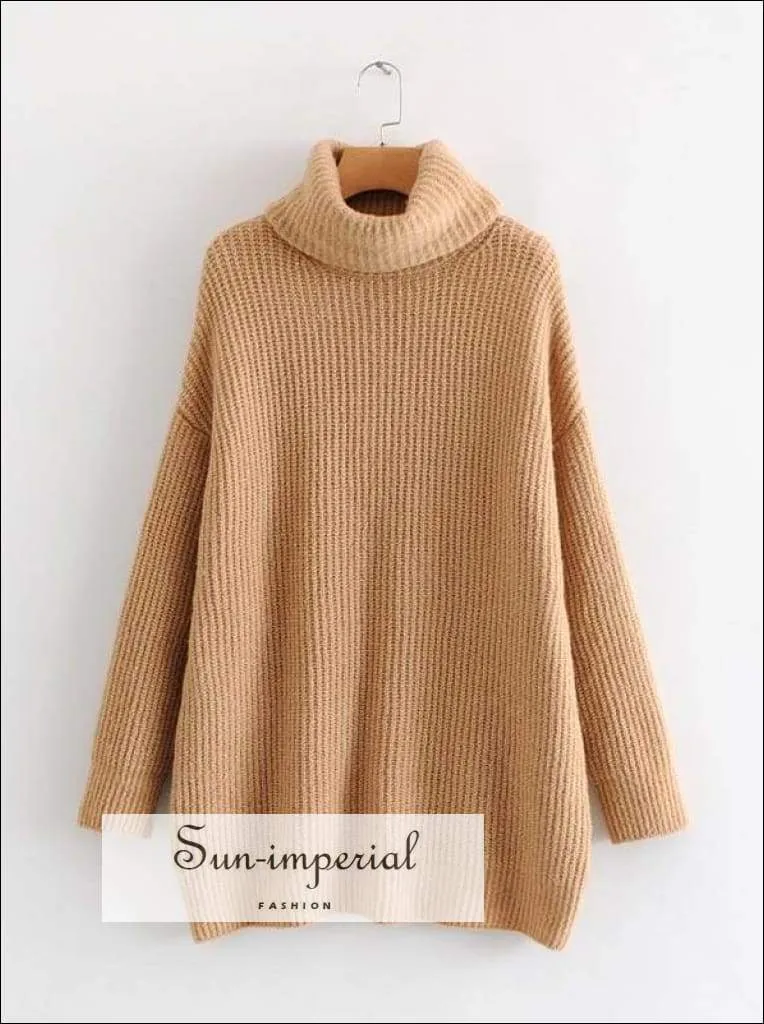 Women Dark Blue Oversized Turtleneck Loose Pullovers Jumper Soft Warm Sweater