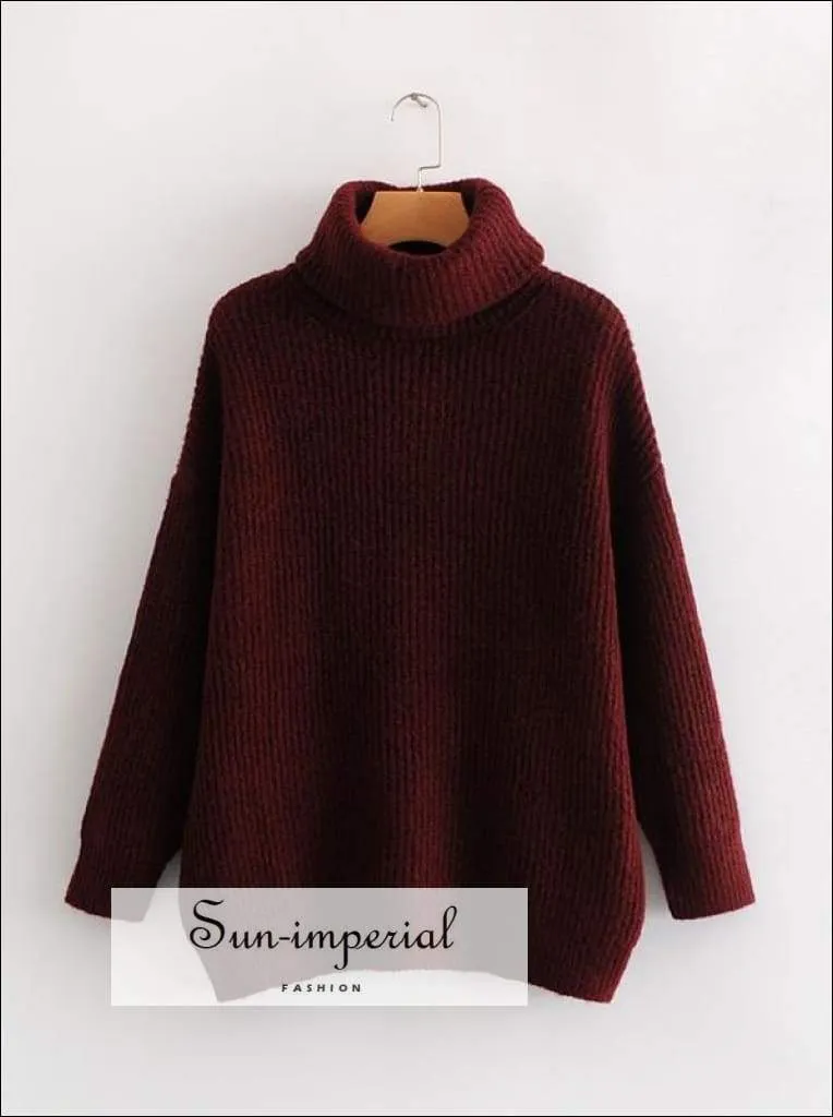 Women Dark Blue Oversized Turtleneck Loose Pullovers Jumper Soft Warm Sweater