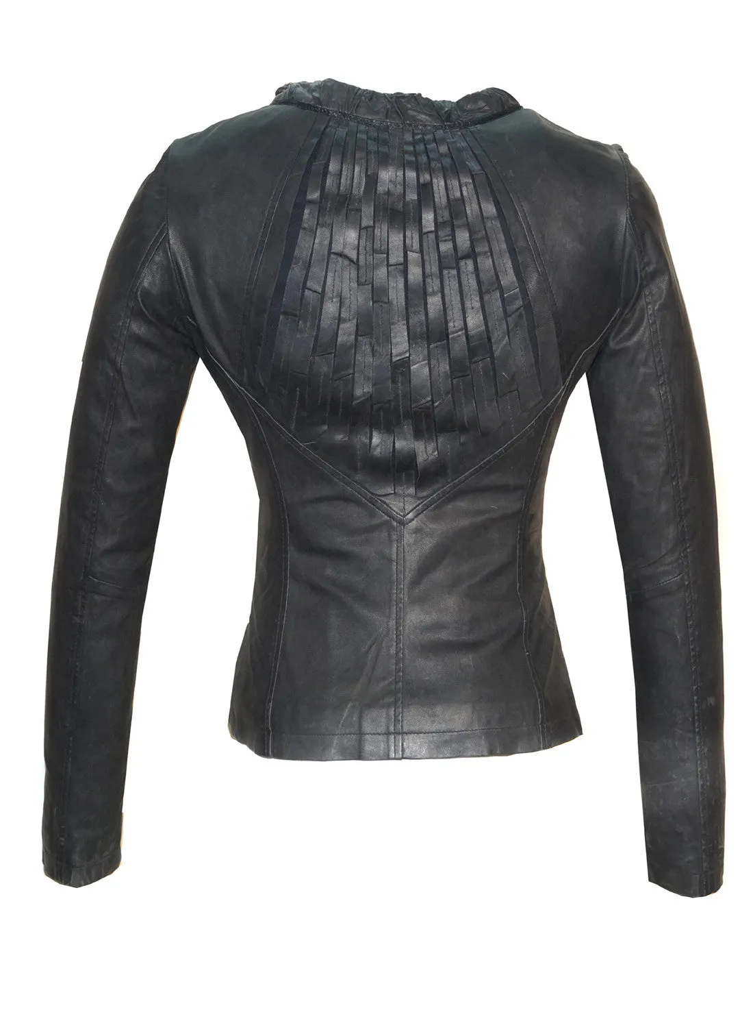 Women Designer Slashed Front Leather Women Jacket