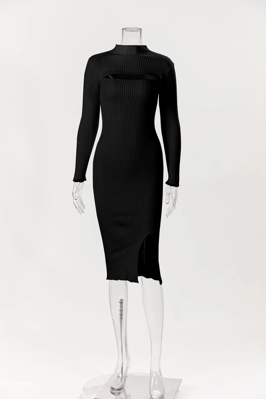 Women Half Turtleneck Long Sleeve Cutout Sweater Dress