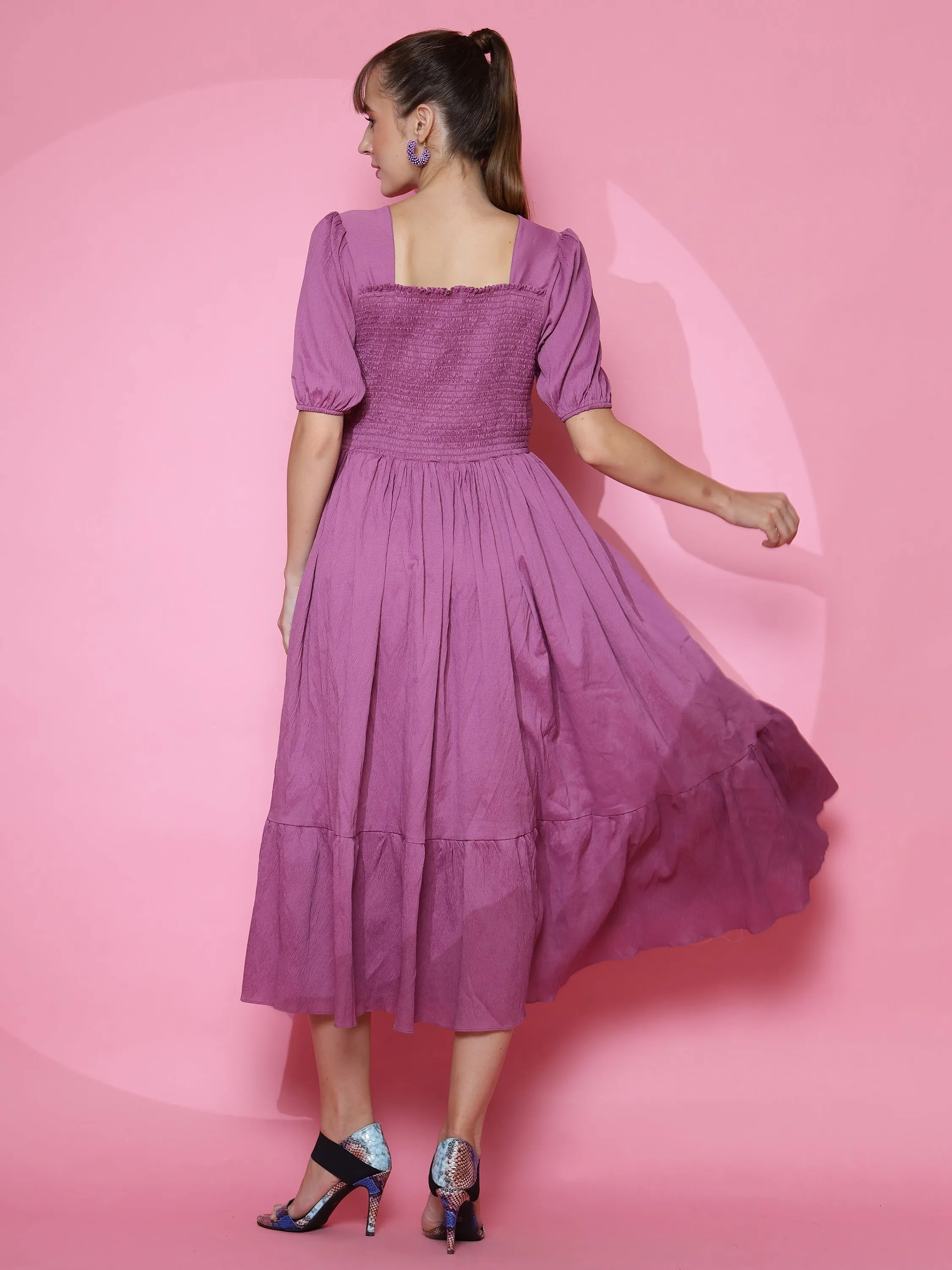 Women Trendy Purple Half Sleeve  Fit and Flare Maxi Dress