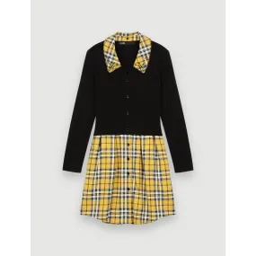 Women Trompe-L’Oeil Tartan-Style Dress - Yellow