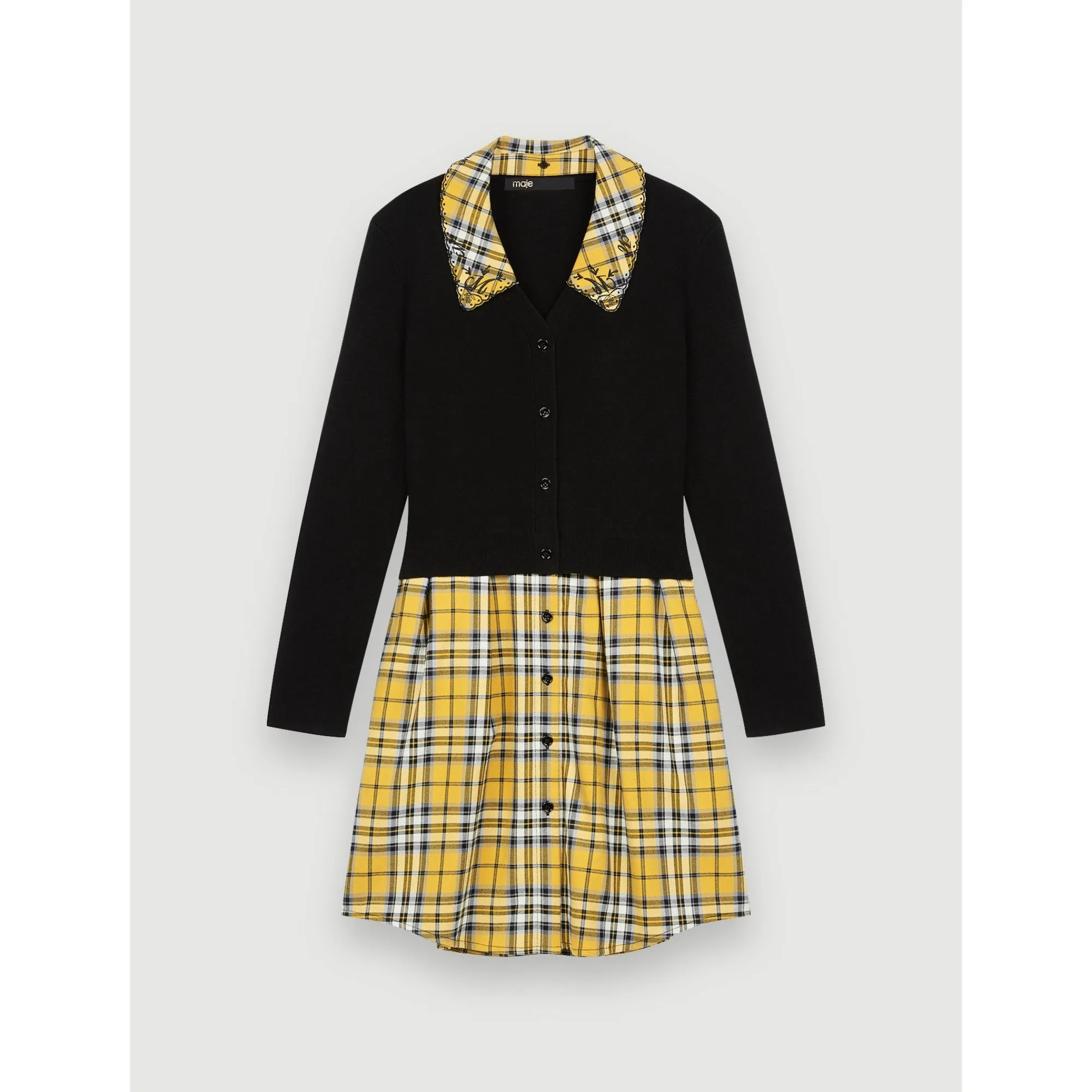 Women Trompe-L’Oeil Tartan-Style Dress - Yellow