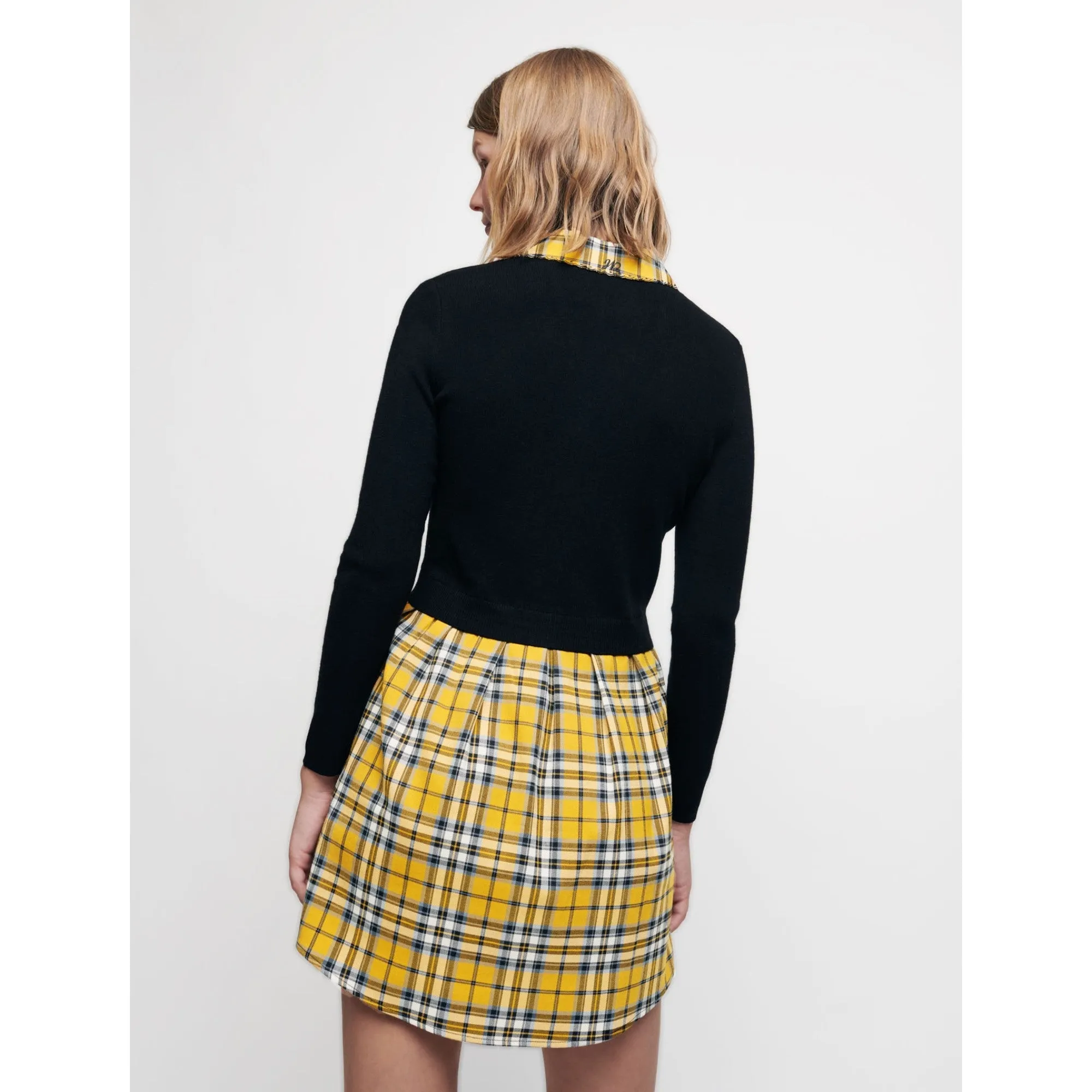 Women Trompe-L’Oeil Tartan-Style Dress - Yellow