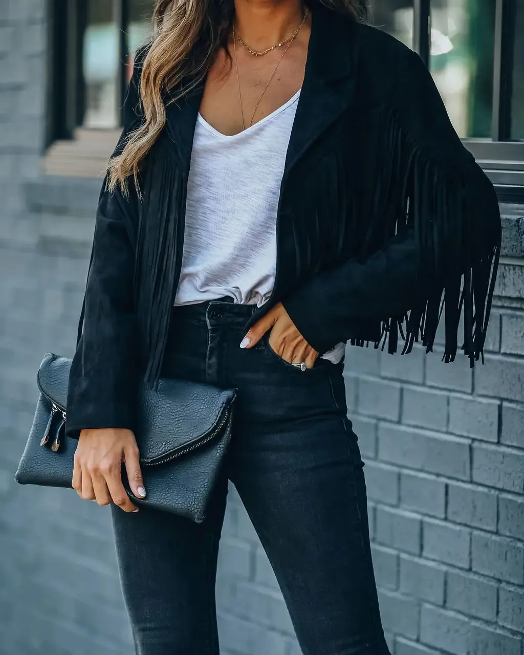 Women's Y2k Fringed Hem Tassel Short Jacket Motorcycle Coat Jacket Faux Suede Leather Jacket 90s Vintage Cool Suede Tassel Coat Tan Black Pink White Champagne Red