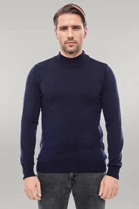 WSS Half Turtleneck Knitwear Navy Blue Men Sweater  - Singen
