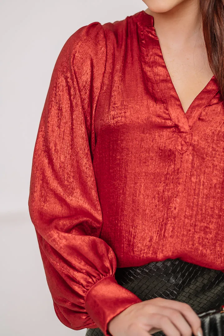 You Glow Girl Metallic Top | Red