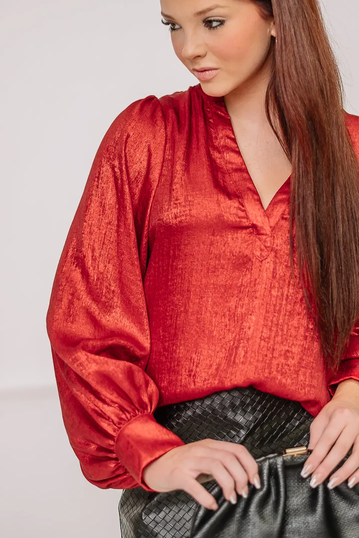 You Glow Girl Metallic Top | Red